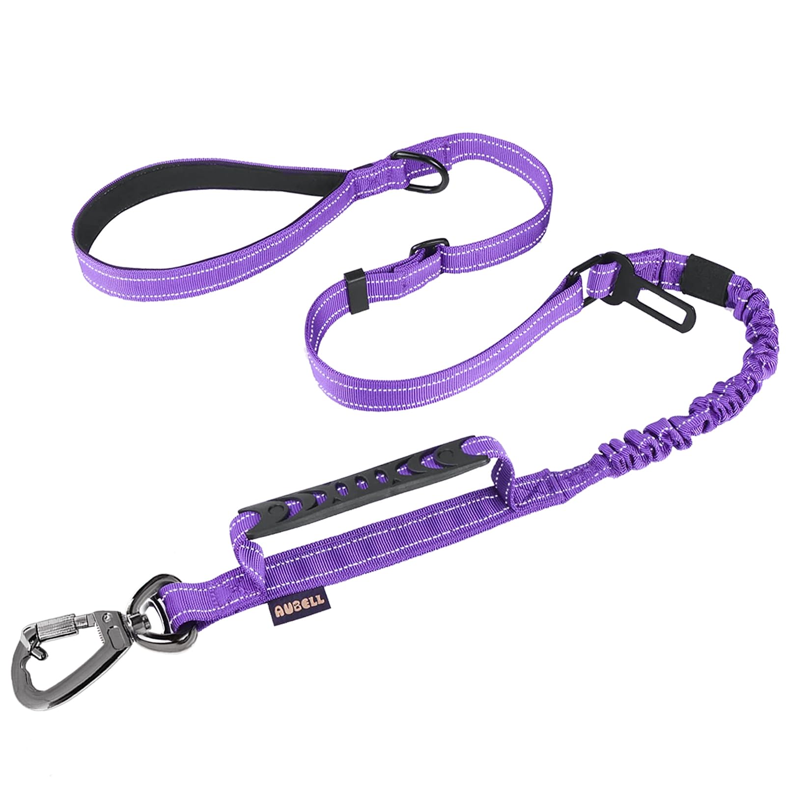AUBELL Tactical Dog Lead Heavy Duty,4-6ft Reflective Strong No Pull Bungee Lead for Medium Large Dogs with Comfortable Padded Double Handle,Car Harness, 360 Degree Rotating Carabiner,Purple — image 1