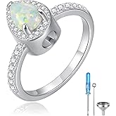 Sterling Silver Urn Ring for Ashes: Women Teardrop Opal Ash Ring Cubic Zirconia Memorial Cremation Jewelry Bereavement Keepsakes Gift for Loss of a Loved One