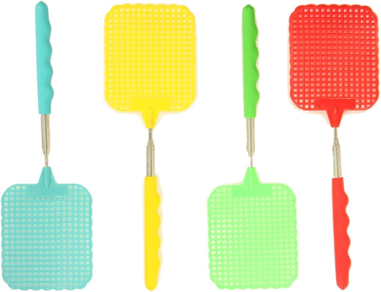 Pack of 4 Extendable Coloured Plastic Fly Wasp Swatters Swat Insect Catcher, Multi