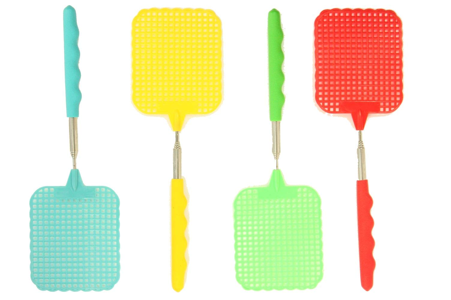 Pack of 4 Extendable Coloured Plastic Fly Wasp Swatters Swat Insect Catcher