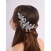Teyglen Bride Wedding Rhinestone Hair Comb Bridal Crystal Headpiece Blue Crystal Wedding Headband with Comb Handmade Leaf Hair Piece Hair Accessories for Women Girls (Blue)