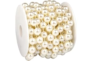 UCEVI 16.4 FT Pearl Beads Garland for Decoration, 12MM Ivory Craft Pearl Beads String Roll Spool for DIY Craft Wedding Party Christmas Tree Decoration