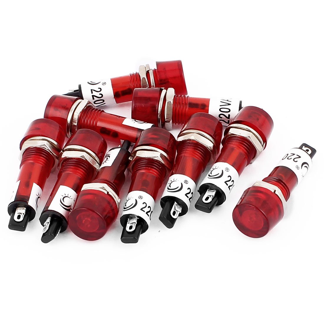 sourcingmap 10 Pcs AC/DC 24V 2 Terminals Red Light Signal Threaded Indicator Lamp