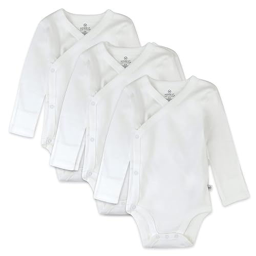 HonestBaby Baby Boys 3-pack Organic Cotton Long Sleeve Side-snap Kimono Bodysuits And Toddler T-Shirt Set, Honestly Pure White, 6-9 Months US