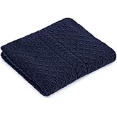 SAOL Bed Throw Blanket Irish Aran 100% Soft Merino Wool 60x36 Inches (Navy)