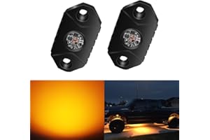 4WDKING Amber LED Rock Lights, 2 Pods IP68 Waterproof Underbody Glow Trail Rig Lamp LED Neon Lights for Truck Jeep Off Road Truck Car Boat ATV SUV Motorcycle