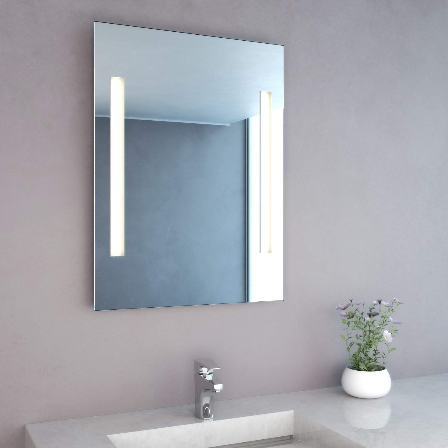 NEG Badspiegel Mitra 80x60cm (HxB) Spiegel (eckig) mit integrierter und energiesparender LED