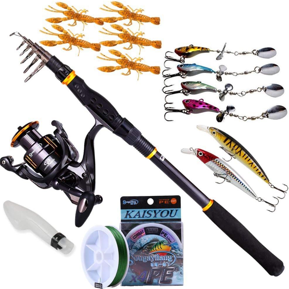 sougayilang spinning fishing rod and reel combos portable telescopic fishing