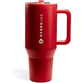 HydroJug Traveler - 40 oz Water Bottle with Handle & Flip Straw - Fits in Cup Holder, Leak Resistant Tumbler-Reusable Insulated Stainless Steel & Rubber Base - Gifts for Women & Men, Alumni Red