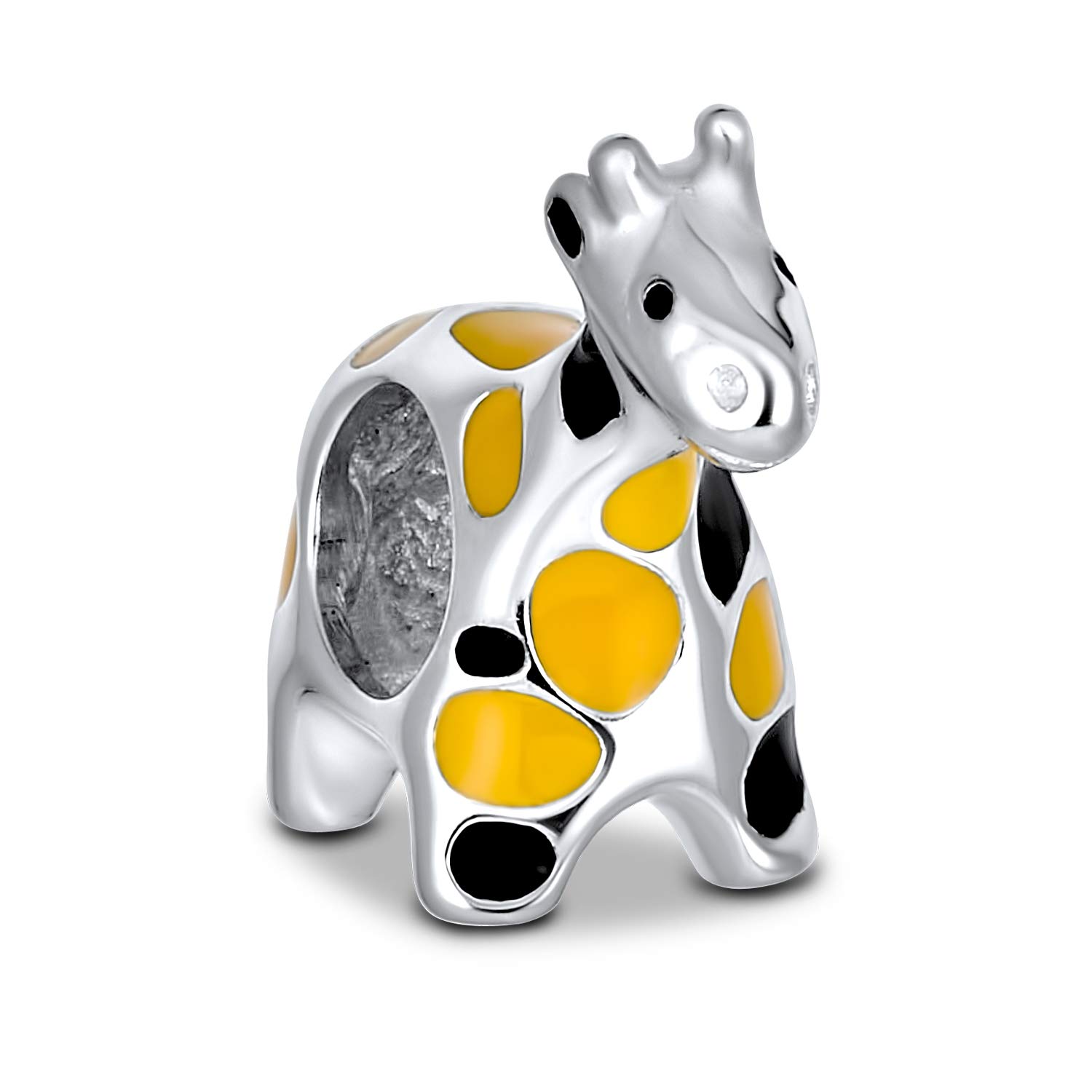 Bling Jewelry Orange Black Jungle Zoo Animal Charm Spotted Yellow Black Giraffe Bead For Women Tween .925 Sterling Silver Fits European Charm Bracelet