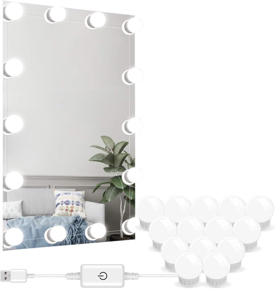 Vanity Lights For Bathroom Vanity Mirror Lights Diy Led Vanity Lights With 14 Dimmable Light Bulbs For Bathroom Lightning Stick On Mirror Lights For Makeup Vanity Mirror Is Not Included Amazon Com