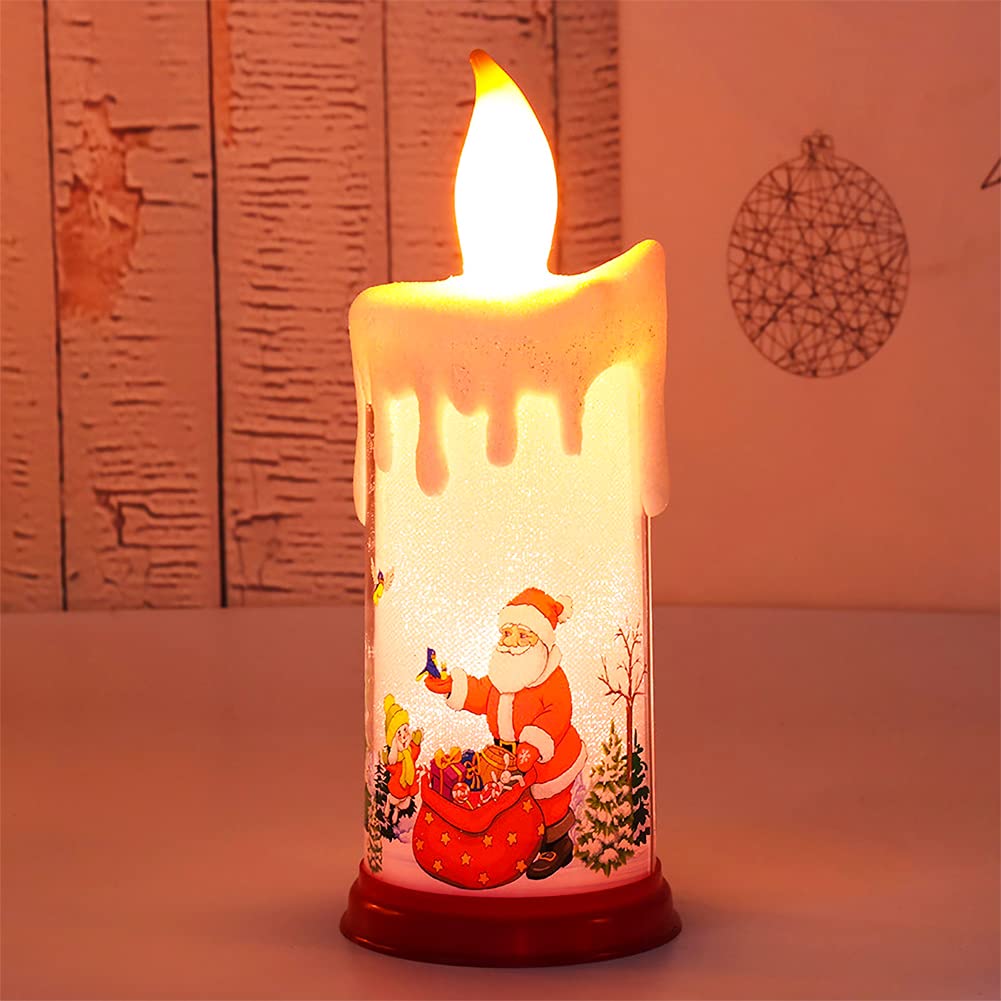 XGOPTS Christmas Flameless Electric Candle Santa Claus Scene LED Fake Candle Light Battery Operated Candles Table Decoration for Xmas Weddings Festivals Decoration