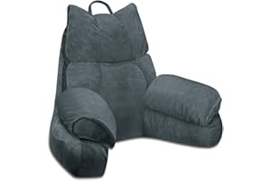 RRPAHWTV Back Pillow for Bed Sitting up,Reading Pillow with Shredded Memory Foam for Adult Backrest,Back Pillow with arms for Watching TV/Reading/Gaming/Resting in Bed or Floor（Dark Grey，Standard）