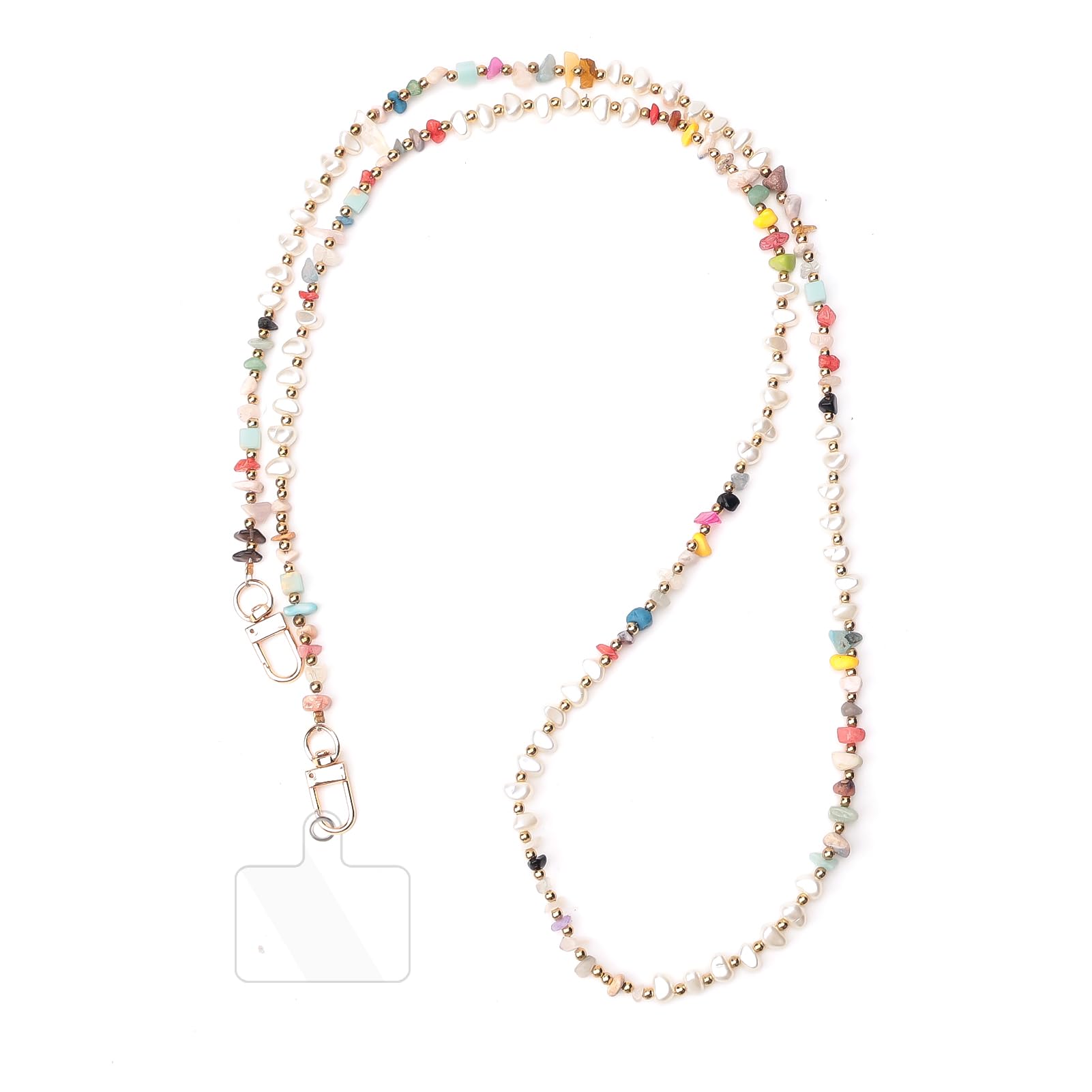 inewateri Universal Phone Lanyard Crossbody Neck Strap with Natural Stone Crystal Charm - Anti-Lost Wrist Strap Cellphone Chain Accessories for Keys Wallet ID Badge, Variegated