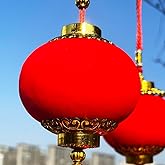 2String 10PCS 35Inch Pure Red Flannel Chinese Tassel Lantern Chinese New Year Decorations for Party Wedding Supplies Spring Festival Decorations Mid-Autumn Moon Festival Wedding Party Ornaments