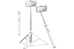 TONEOF 70" Automatic Tripod,Auto-Open Phone Stand with Magnetic Rechargable Remote,Selfie Stick 360° Vertical & Horizontal Rotatable,Stable Travel Tripod for iPhone/Android(White)