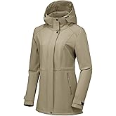 BANTREK Women's Softshell Jacket Lightweight Waterproof Windbreaker Hooded Fleece Lined Insulated Coat for Outdoor Travel