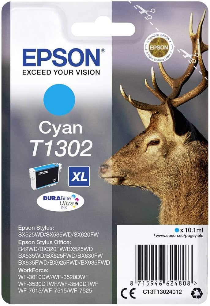 Epson T1302XL Cyan High Yield DURABrite Ultra Ink Cartridge Stag