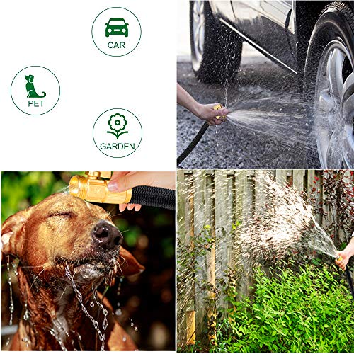 KISCHERS Garden Hose 100 ft Anti-burst, Improved Expandable Water Hose pipe With 3-layers Natural latex Core, 3/4 Solid Brass Fittings, Expanding Hose With Storage Bag & Hook