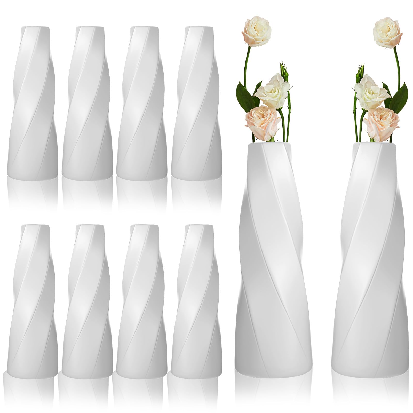 Photo 1 of 10 Pack Composite Plastic Flower Vase 8" Small Tall White Floral Vase Plastic Flower Vases for Centerpieces Unbreakable Vases for Wedding Dinner Table Party Office Living Room Bedroom Decor
