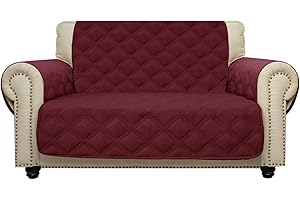 CHHKON Loveseat Cover 100% Waterproof Non-Slip Quilted Furniture Protector Sofa Cover for Pets for Leather Couch (Burgundy, 46")