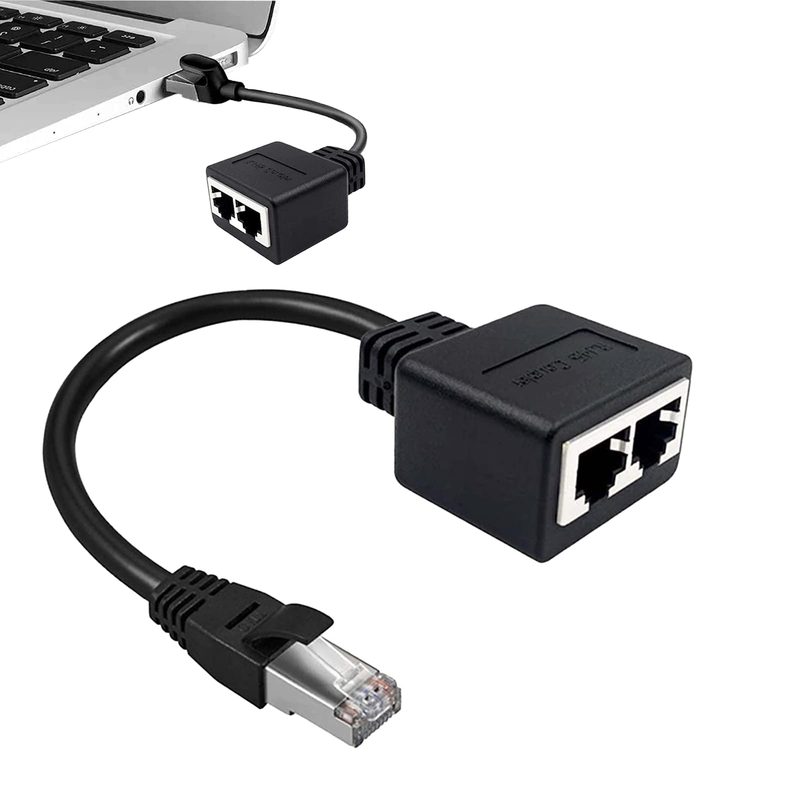 Bansusu Dual RJ45 Ethernet Cable Splitter Adapter, Male to 2 Female LAN Network Extender, High-Speed Connector for Cat5, Cat5e, Cat6, Cat7 - Home and Office Use (Black)