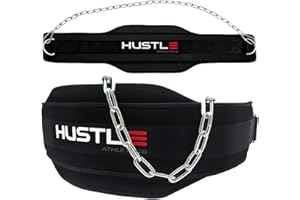 Hustle Athletics Dip Belt For Weightlifting - Weighted Pull Up and Squat Belt with Ergonomic Padding & Heavy Duty Steel Chain - Weight Dipping Belt For Pullups Dips & Squats For Men And Women…