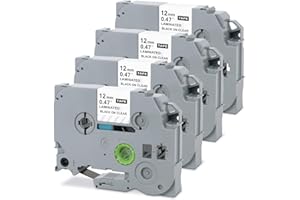 BORN4SHIP P Touch Tape Tze Clear TZ131 Replaced for Brother 12mm 0.47'' Laminated Clear Tape TZ-131 Black on Clear for PTD210 PTD220 PTH110 P Touch Label Maker, 4 Packs