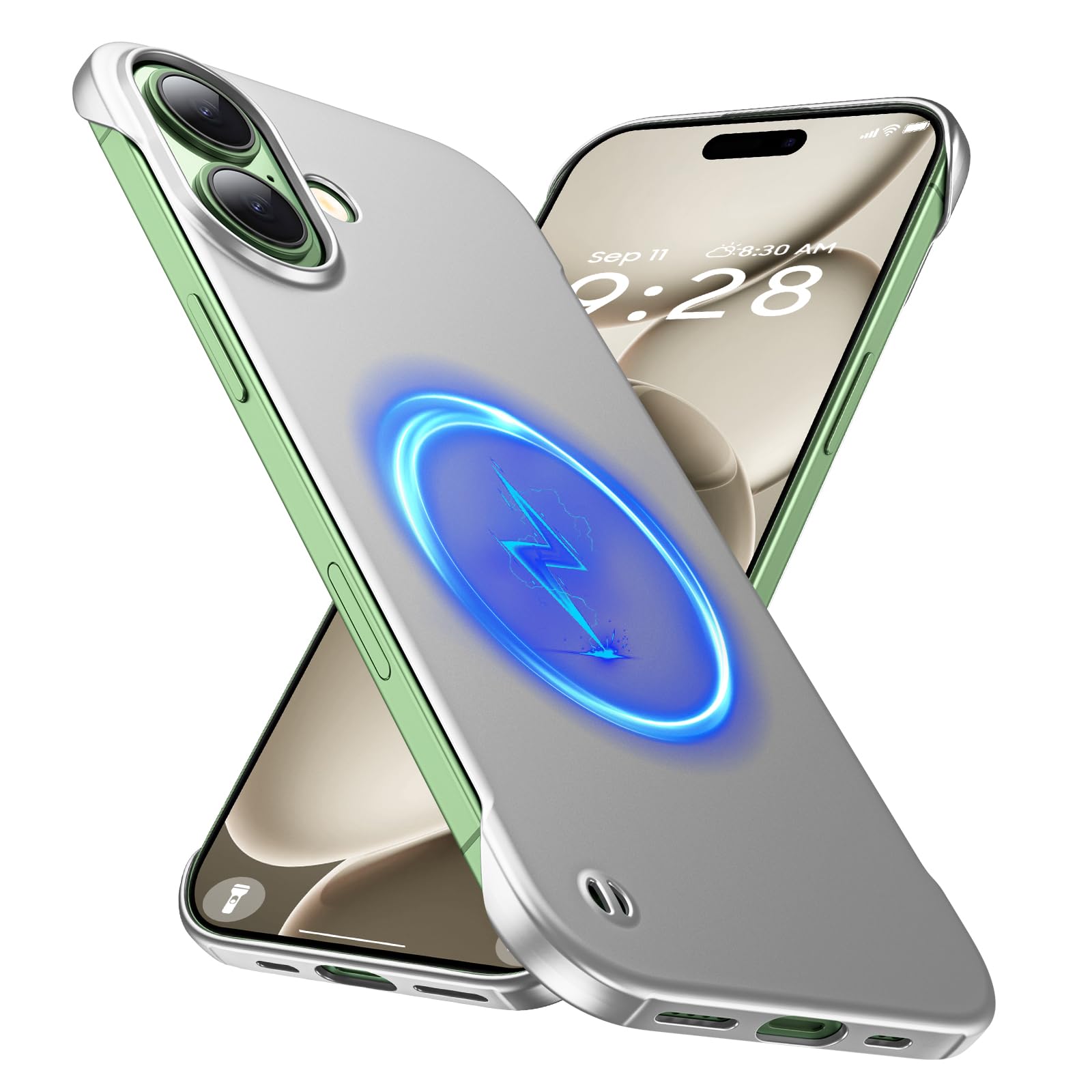 GRECAZO Magnetic Ultra Thin Frosted Designed for iPhone 17 Frameless Case 6.3 inch [Compatible with MagSafe] Slim Minimalist Lightweight Matte Hard Cover Protective Borderless Case- Silvery