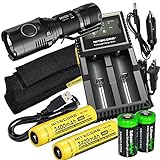 Nitecore MH20 CREE LED 1000 Lumen USB Rechargeable Flashlight, 2 X Nitecore NL189 18650 3400mAh rechargeable Li-ion batteries, Nitecore D2 digital charger and 2 X EdisonBright CR123 lithium Batteries