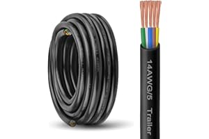 YDDECW 5 Way Trailer Wire - 14 Gauge 5 Conductor 10FT Pure Copper Heavy Duty Cable Extension Rv Trailer Wiring Cord Insulated 14/5 Cable for Rv and Automotive