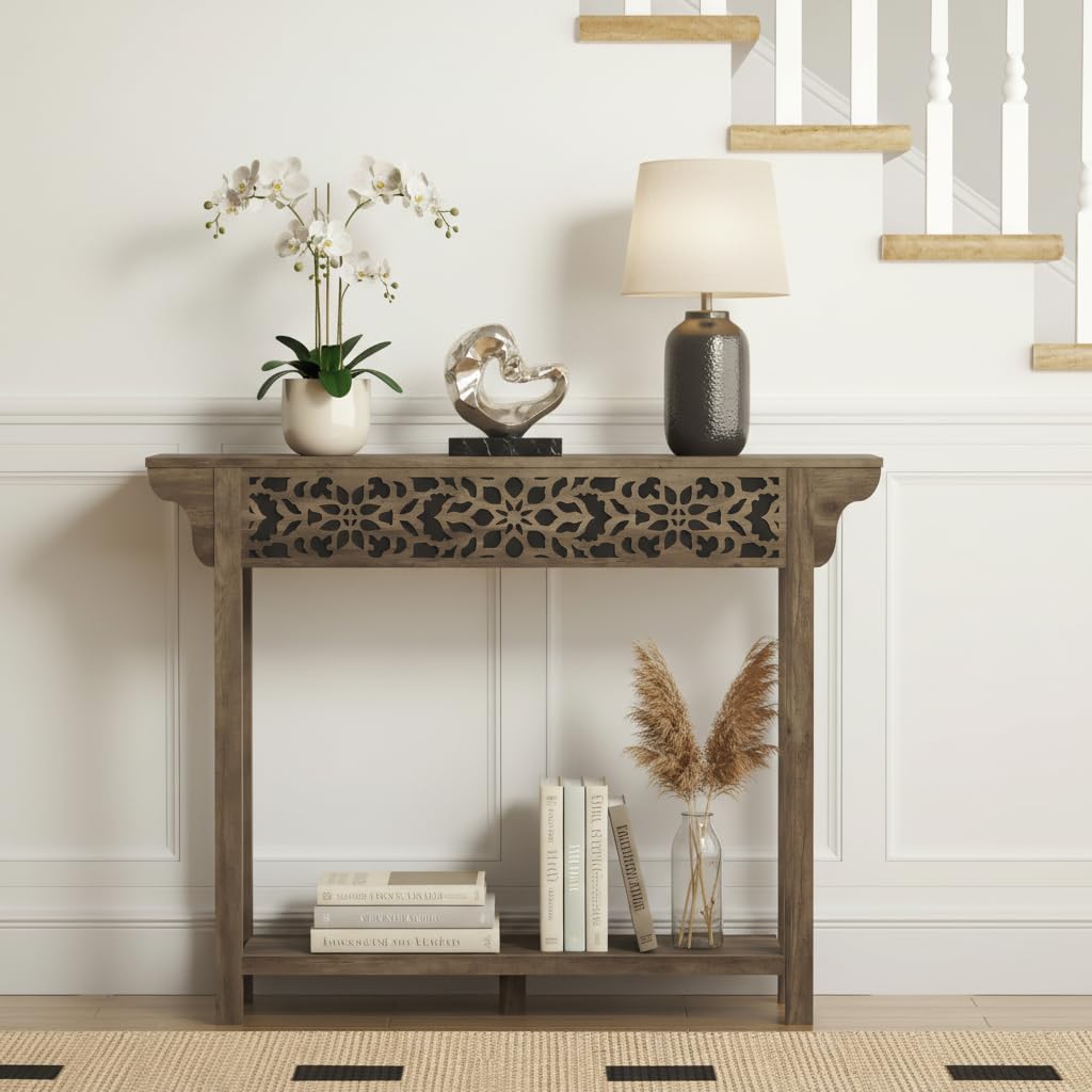 Photo 1 of ***FACTORY SEALED***VERTOXIA Wood Console Table with Storage, 2-Tier Narrow Entryway Table for Hallway, Entrance and Foyer, Farmhouse Small Console Table Behind Sofa Couch for Living Room, Small Space (Knotty Oak)