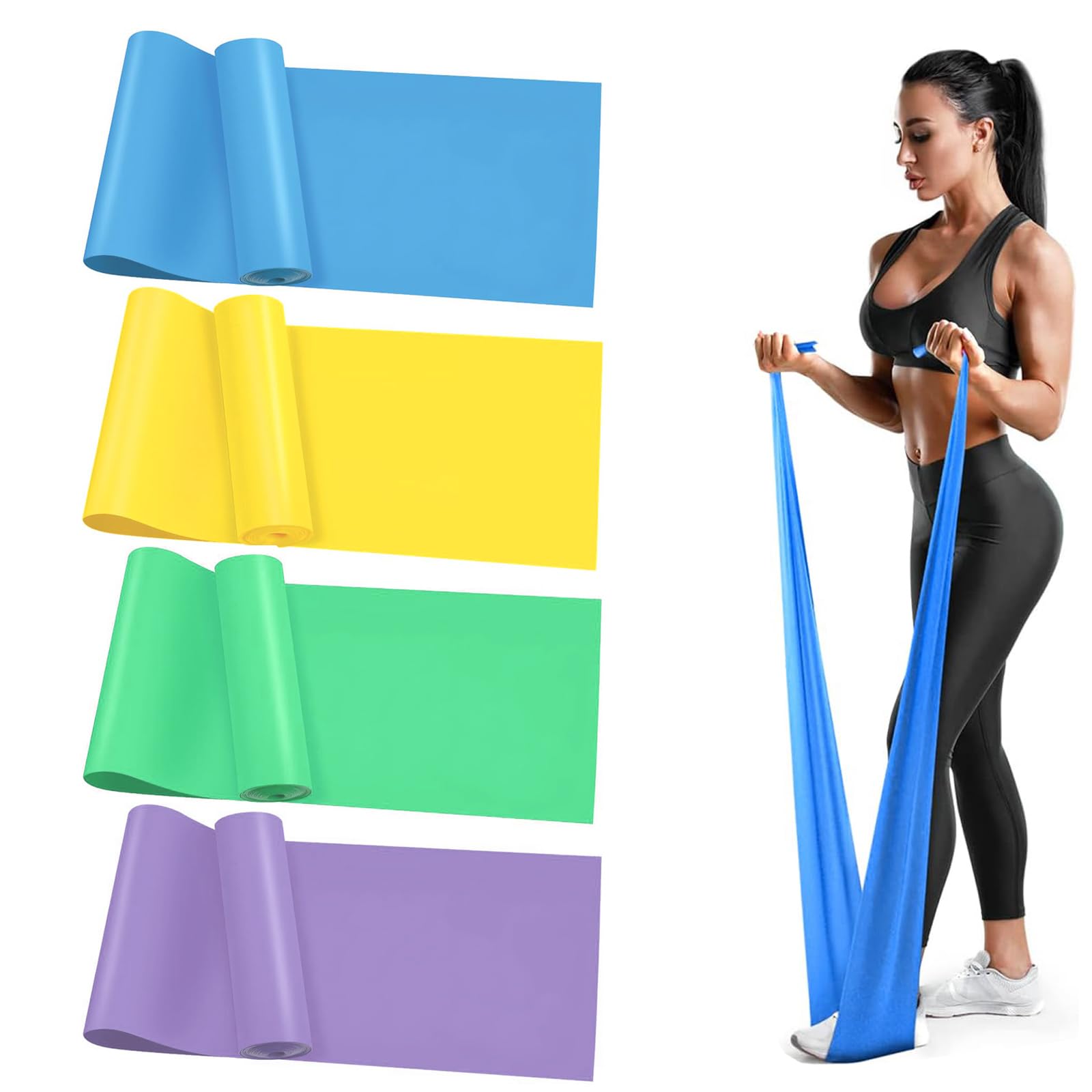 Resistance Bands, Fitness Exercise Bands with 4 Different Resistance Levels, Long Resistance Bands for Women or Men, Ideal for Strength Training,Yoga,Gym,Pilates,Fitness
