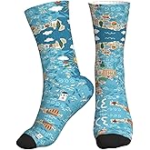 QHWLR Greece Map print Mid-tube sports socks Crew socks Novelty socks non-slip neutral multi-colored