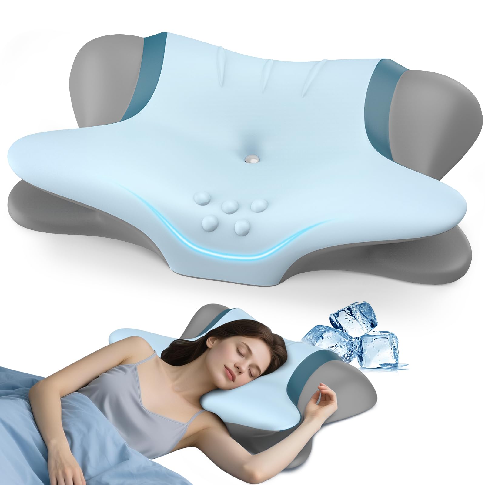 Photo 1 of Cervical Neck Pillow for Pain Relief - Ergonomic Side Sleeper Pillow for Neck Support, Orthopedic Memory Foam Pillows for Sleeping, Contour Cervical Pillow Bed Pillow for Back Stomach Sleepers