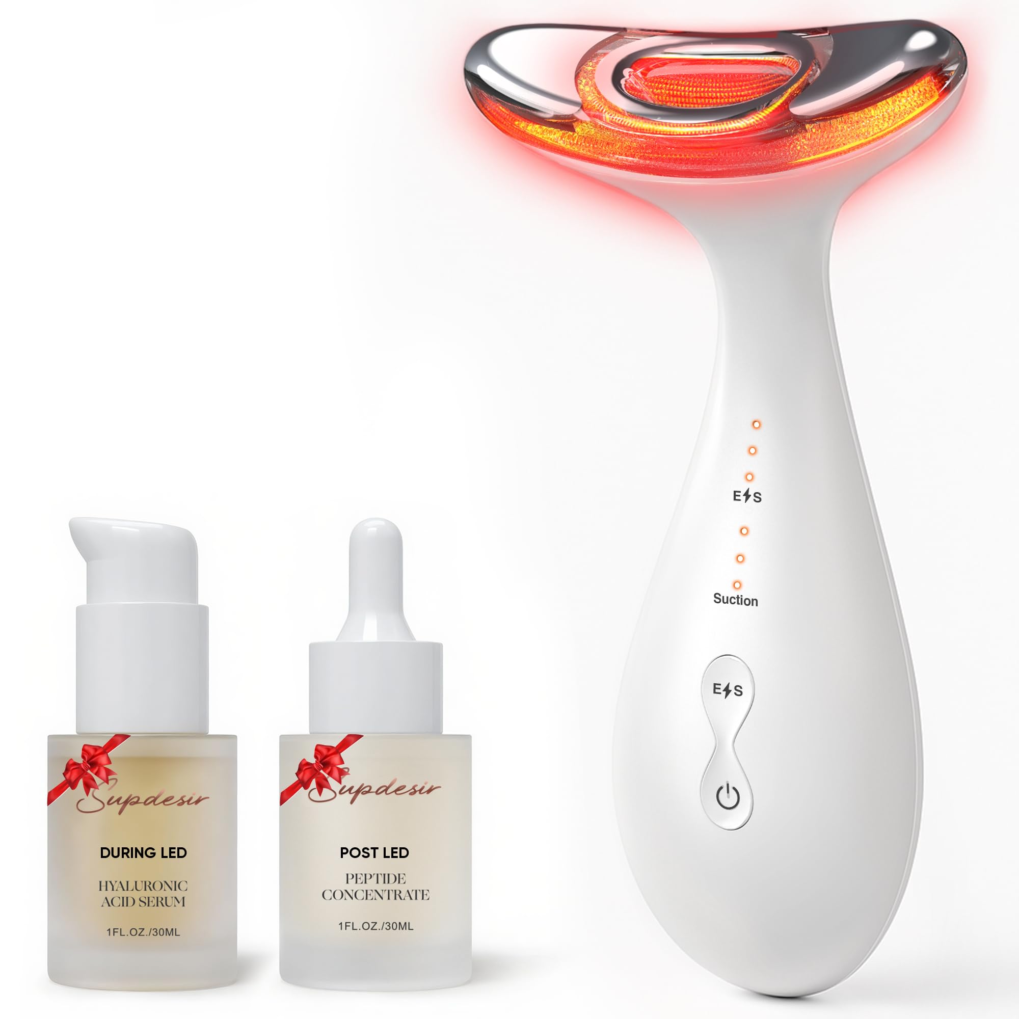 Photo 1 of 3-in-1 for Aurora Red Light for Face & Neck Beauty Massager, with Suction, Vibration, Heat, 3 Light Therapies for Skin Glow, Face Lift, Neck Firm, White