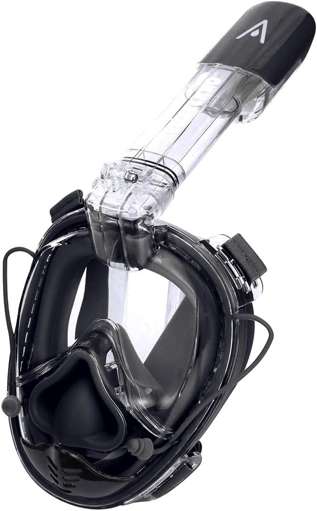 AQTECKNO Full Face Snorkel Mask Diving Mask Dry Top Snorkeling Anti-fog Anti-leak Mask- Black