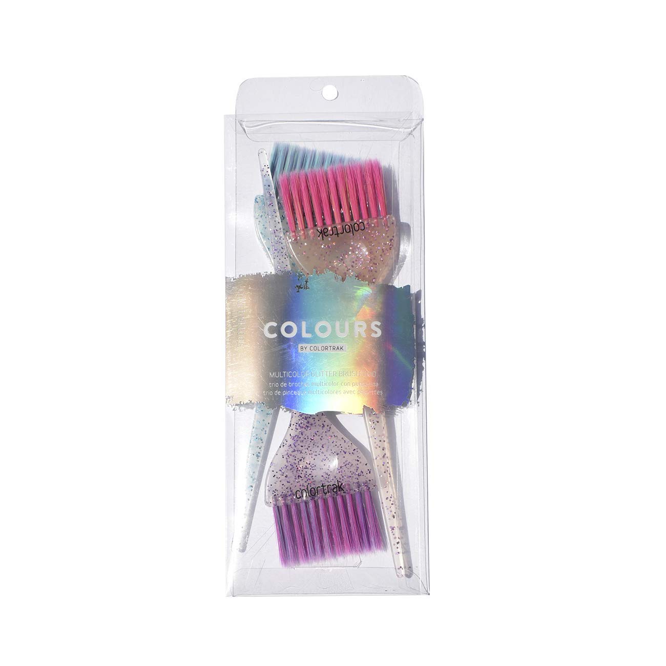 Colortrak 3 Pack Colours Tint Brushes, Multicolor Glitter Brush Trio, Colorful Blend of Soft Feathered Bristles, Cosmic Multicolor Glitter Handle, 3 Brushes Per Pack, 3.5 x 11 inch Pack : Beauty