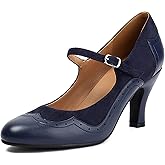 graceretro Women's Mary Jane Wingtip Rockability Close Round Toe Vintage 1950s Heels Oxford 1930s Ankle Straps Retro 1920s Victorian Pumps Shoes