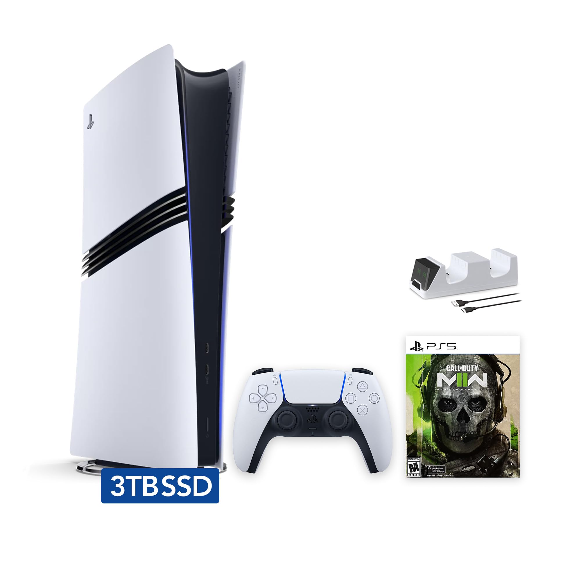 Sony PlayStation 5 Pro 3TB Digital Edition Call of Duty Modern Warfare II Bundle and Controller Charger - White, Flagship Pro PS5 Upgraded 3TB Ultra Fast SSD Gaming Console [video game] [video game] [video game] [video game]