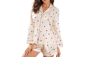 SEYURIGAOKA Women Christmas Pajamas Shorts Set Santa Claus Pjs Long Sleeve Button Down Shirt+Pants 2 Piece Xmas Jammies Loungewear