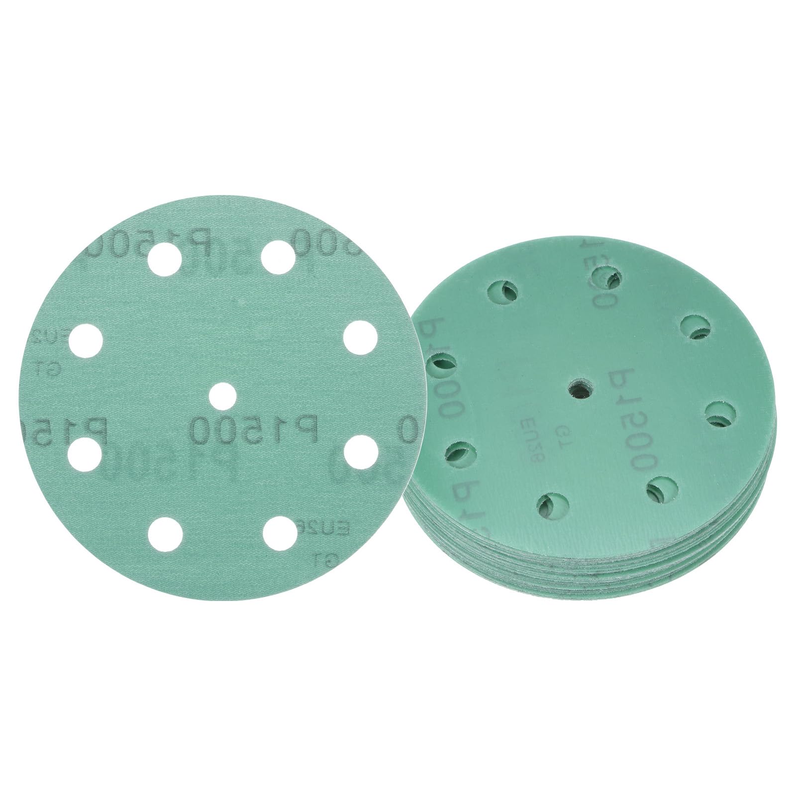 Kozelo 25pcs Green Film Sanding Discs - [5 Inch 1500 Grits 9 Hole ] Round Aluminum Oxide Hook & Loop Wet Dry Sander Pads for Wood Metal Polishing Use| Zirconium Corundum Sandpaper