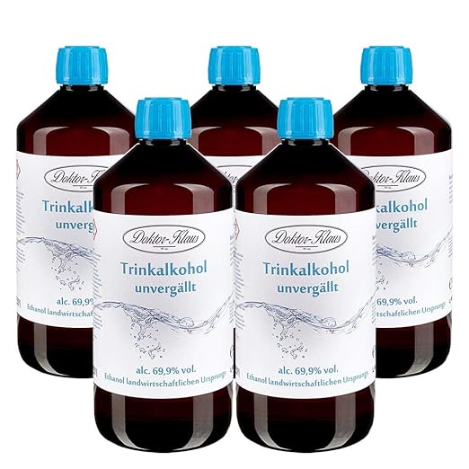5 x 700ml Primasprit/Trinkalkohol/Weingeist/Ethanol 69.9% Vol. Alc. in brauner PET Flasche mit OV von Doktor Klaus