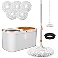 Spin Mop Bucket with Wringer System Extended Mop Handle 61＂Mop and Bucket for Floors Cleaning with 5 Replacement Head Refill 1 Cleaning Brush Head