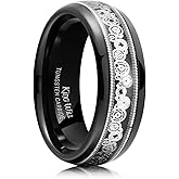 King Will Black Tungsten Carbide Wedding Band for Men, 8mm Wide with Gold Circle Pattern Inlaid-Tungsten Men Wedding Ring Comfort Fit Size 7-14