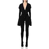 Norma Kamali womens Long Sleeve Deep V Ruffle Catsuit W/Footie