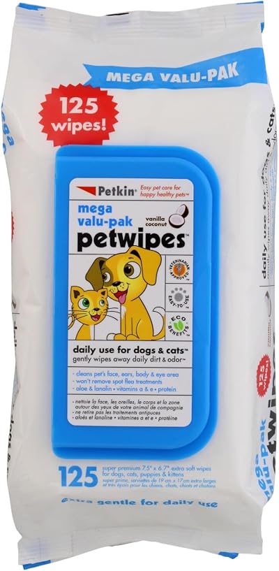 Petkin Mega Valu Pet Wipes 125 ct Eye Wipes Veterinarian Approved