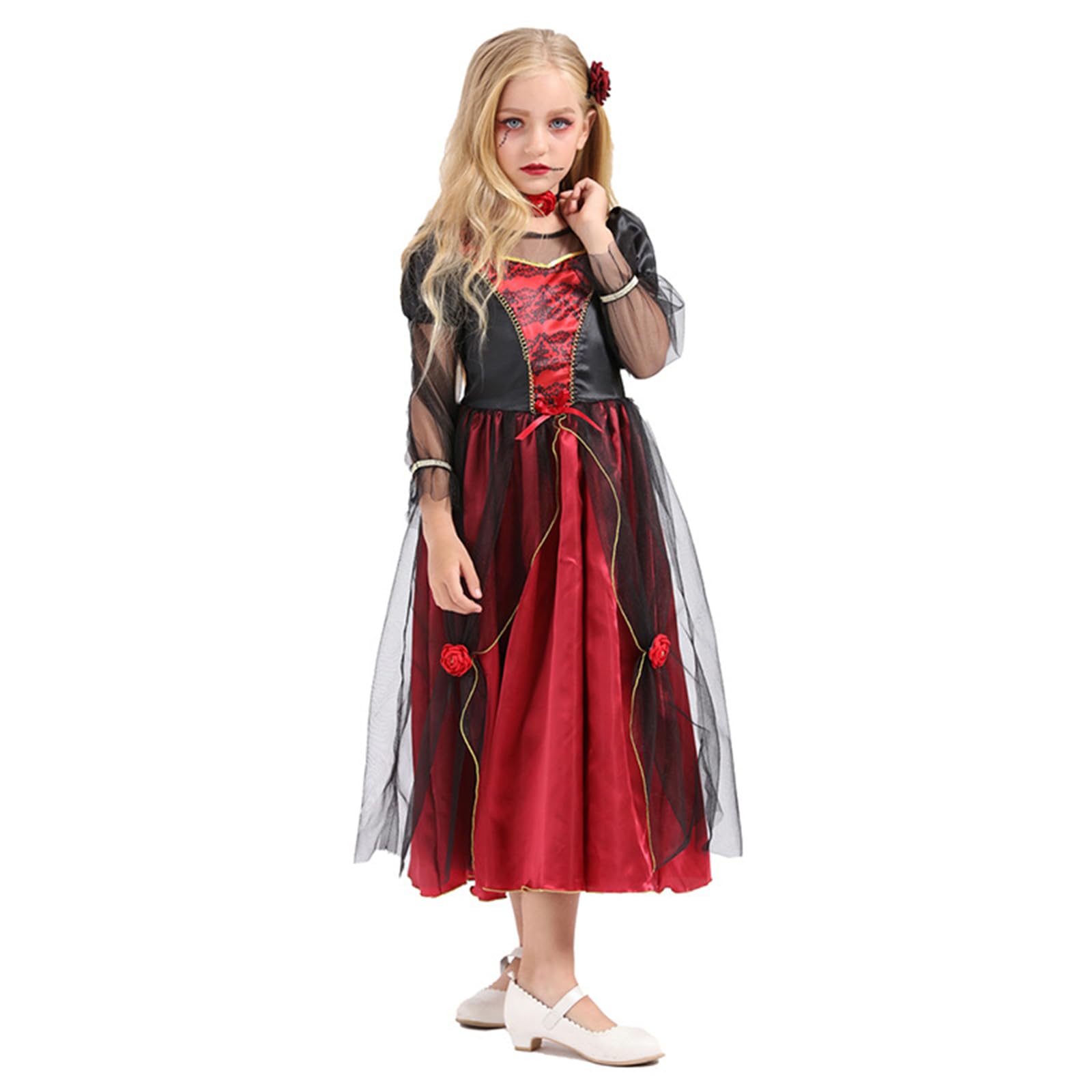 Clundoo Vampire Costume Kids, Vampire Costume Girl, Girls Vampire Dress, Vampire Outfit Kids for Role-Playing, Carnival Cosplay, Vampire-Themed Party (L)