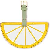 kate spade new york Round Yellow Vegan Leather Luggage Tag for Women, Durable Suitcase ID Tag, Lemon