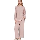 Volcathix Womens Cotton Gauze Pajama Set Long Sleeve, Soft and Breathable Sleepwear with Pockets